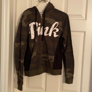 Pink zip up sweatshirt in camo